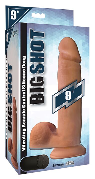 Big Shot 9 In Vibrating Remote Control Silicone Dong W/ Balls Vanilla