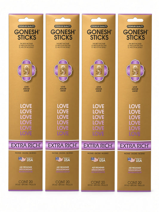 Gonesh incense
•  Gonesh Love incense
•  Gonesh Extra Rich
•  Love incense sticks
•  Gonesh sticks Love

charcoal incense sticks
•  premium incense sticks
•  romantic incense
•  fruity incense
•  incense air freshener
•  Made in USA incense
•  Extra Rich incense