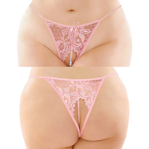 Fantasy Lingerie Calla Crotchless Pearl Panty-Light Pink L/XL