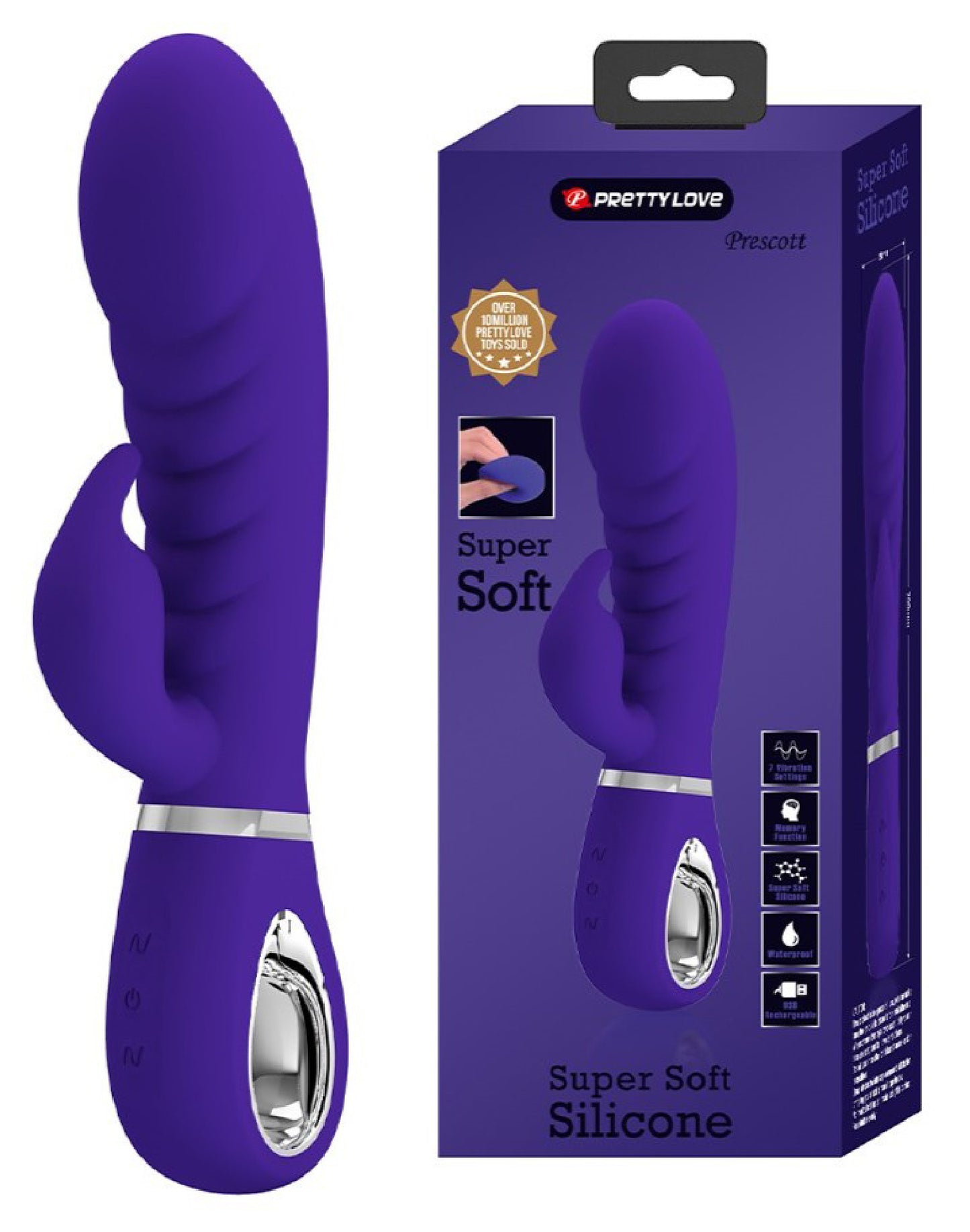 Prescott Super Soft Rabbit Silicone Vibrator - Purple