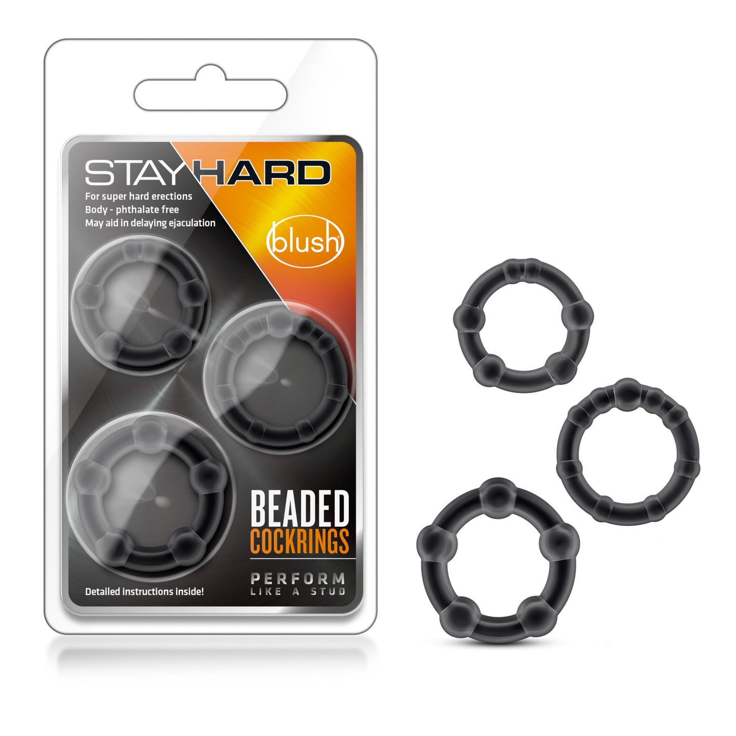 Stay Hard - Beaded Cock Rings - 3 Pack - Black