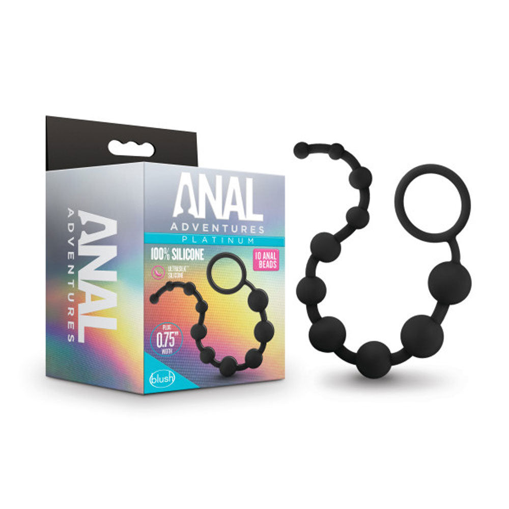 Anal Adventures - Platinum - Silicone 10 Anal Beads - Black