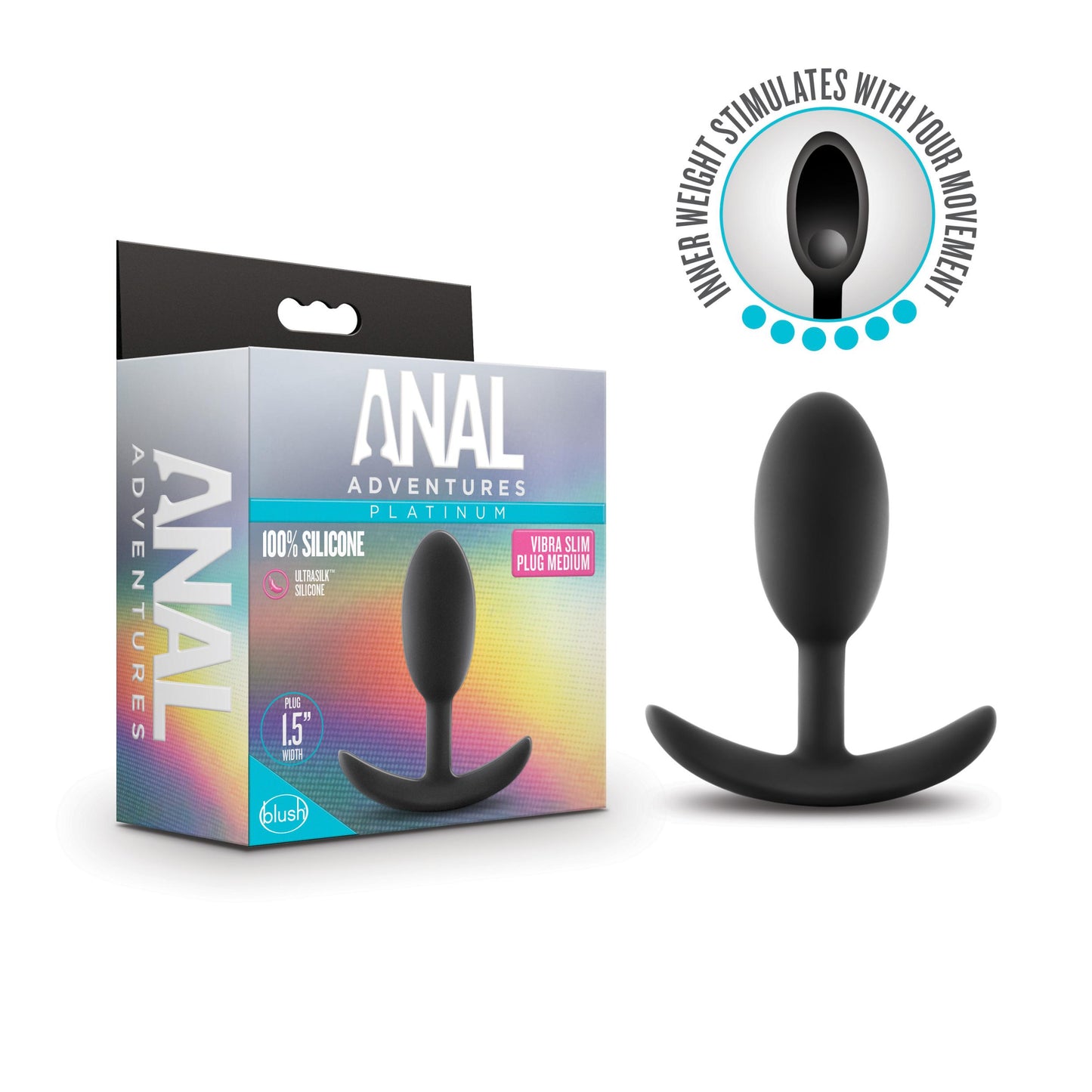 Anal Adventures - Platinum - Silicone Vibra Slim Plug -Medium - Black