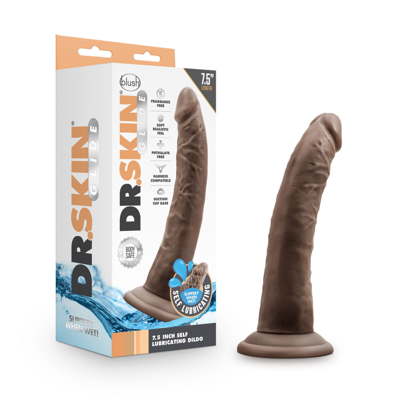 Dr. Skin Glide 7.5 Inch Self Lubricating Dildo - Chocolate -