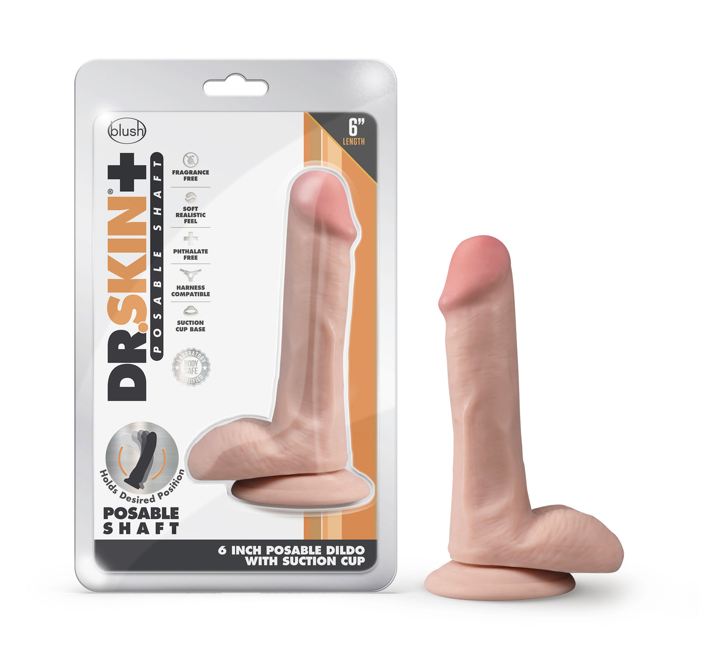 Dr. Skin Plus - 6 Inch Posable Dildo With Balls - Vanilla