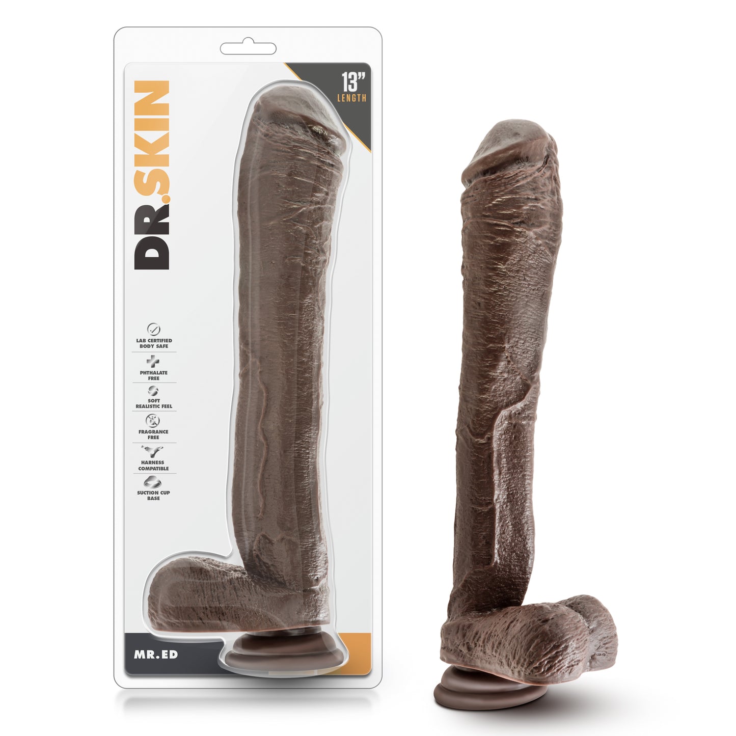 Dr. Skin Mr. Ed 13 Inch Dildo with Suction Cup - Chocolate