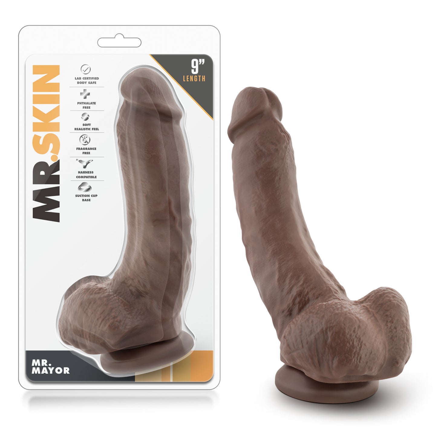 Dr. Skin - Mr. Mayor 9 Inch Dildo with Suction Cup - Chocolate