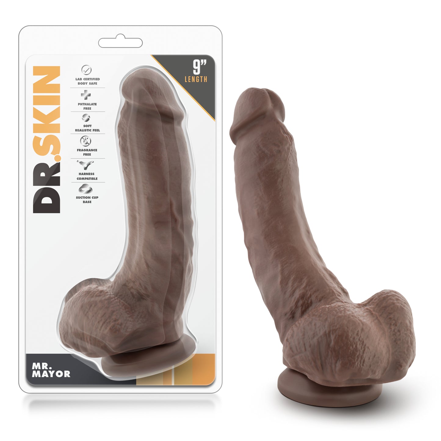 Dr. Skin - Mr. Mayor 9 Inch Dildo with Suction Cup - Chocolate