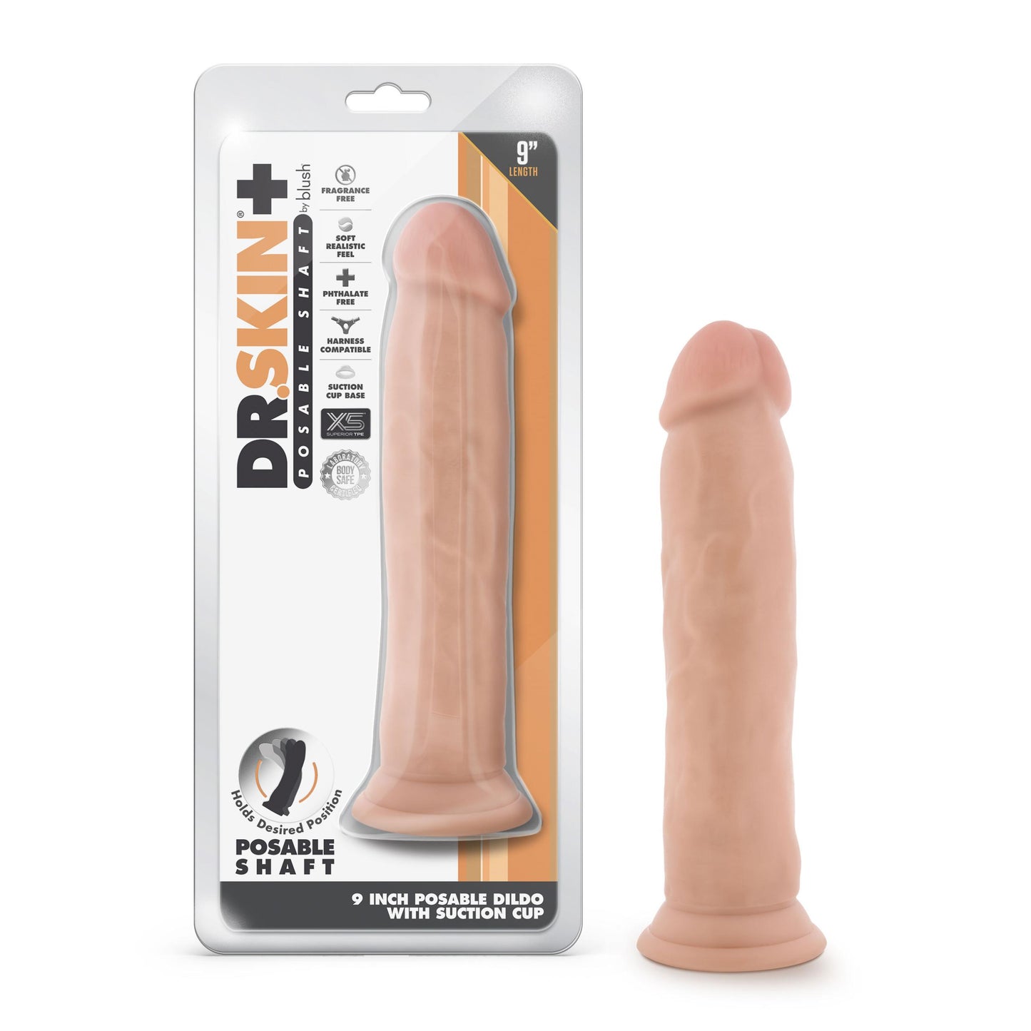 Dr. Skin Plus - 9 Inch Posable Thick Dildo - Vanilla