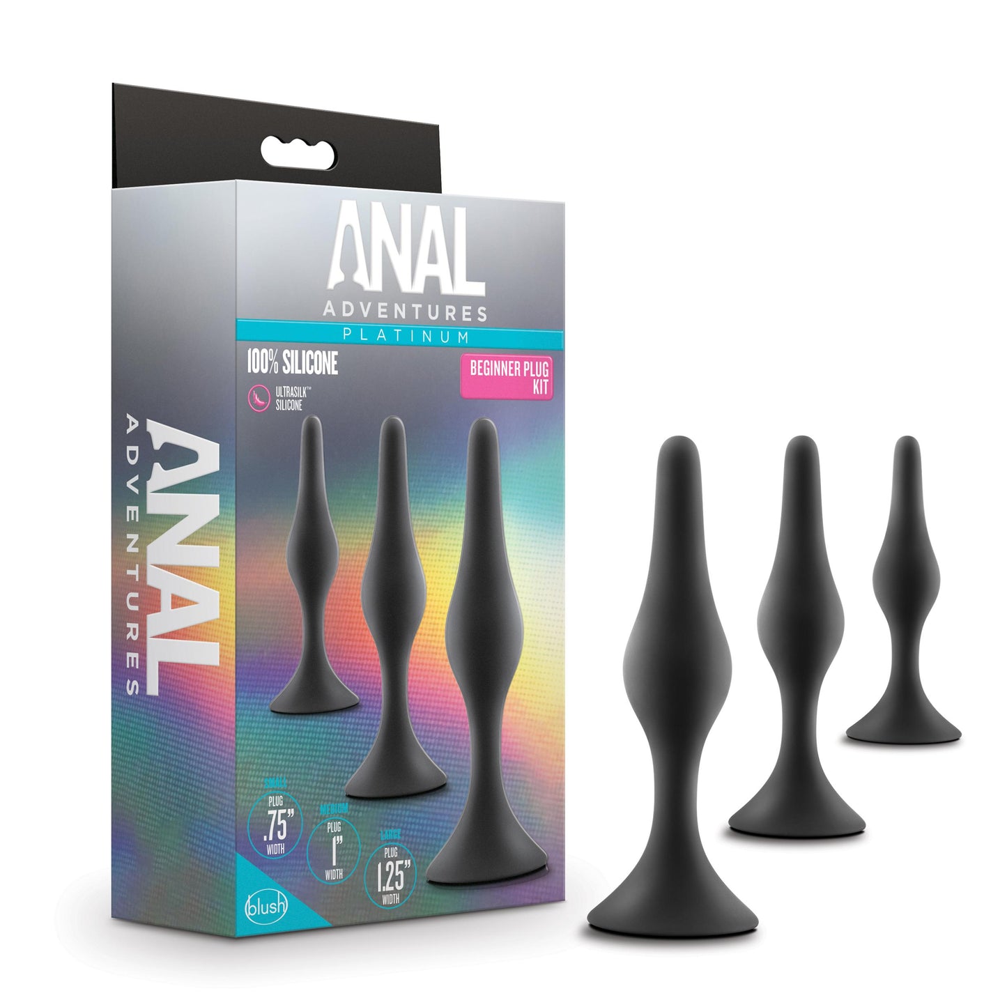 Anal Adventures Platinum - Silicone Beginner Plug Kit - Black