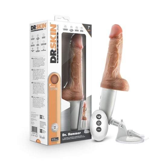 Dr. Skin Silicone - Dr. Hammer - 7 Inch Thrusting Dildo With Handle - Beige