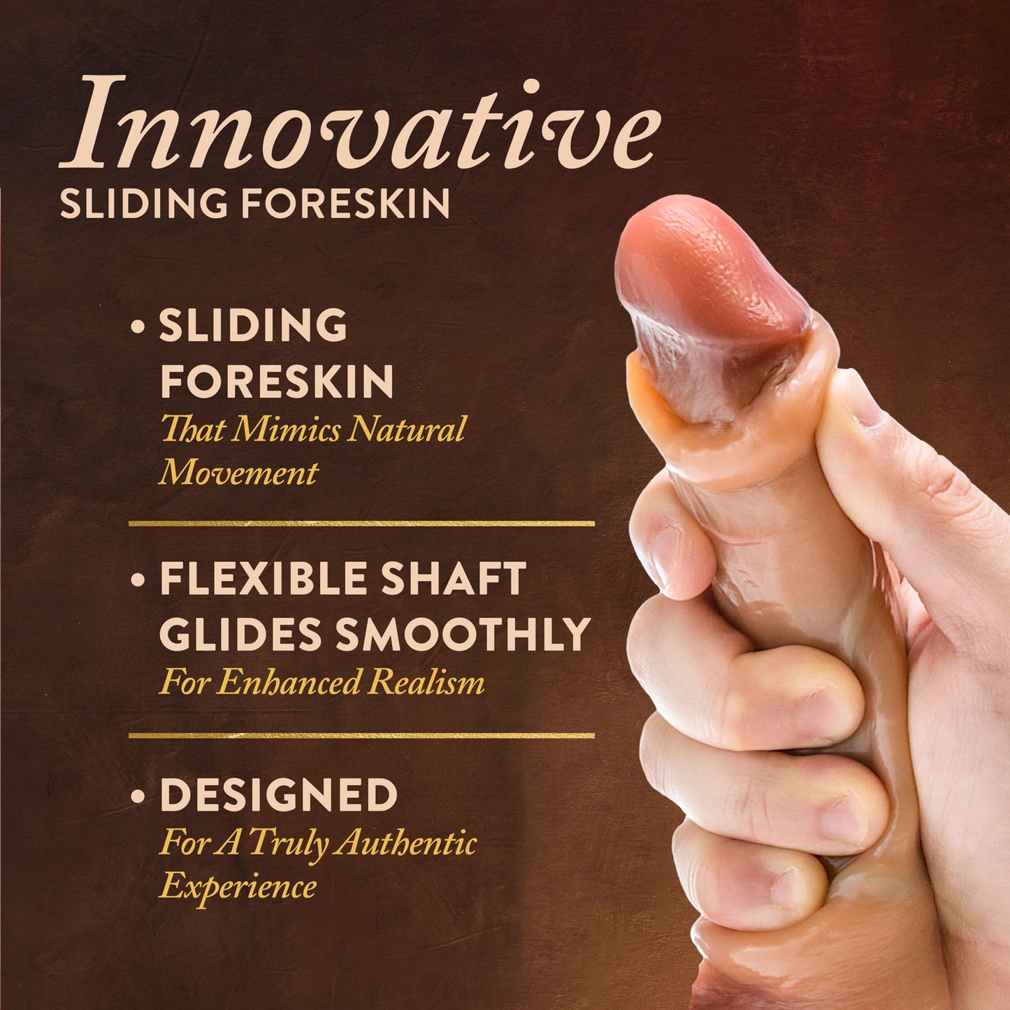 Renaissance - Davinci - 8 Inch Sliding Foreskin Dildo With Squeezable Balls - Tan