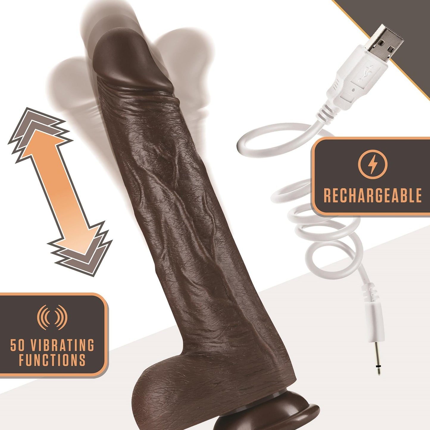 Dr. Skin Silicone - Dr. Murphy - 8 Inch Thrusting Dildo - Chocolate