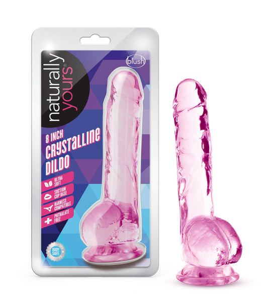 Naturally Yours - 8 Inch Crystalline Dildo - Rose