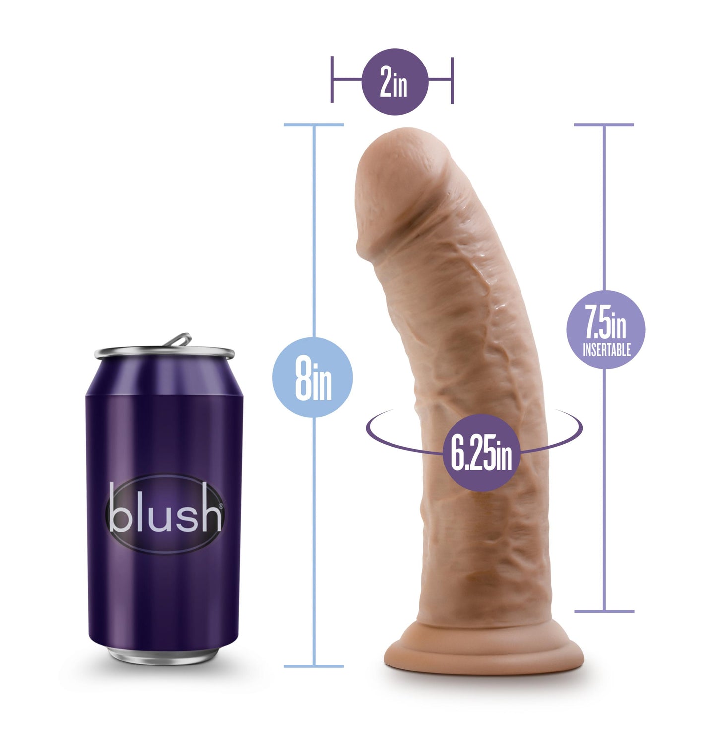 Au Naturel - 8 Inch Dildo With Suction Cup - Mocha