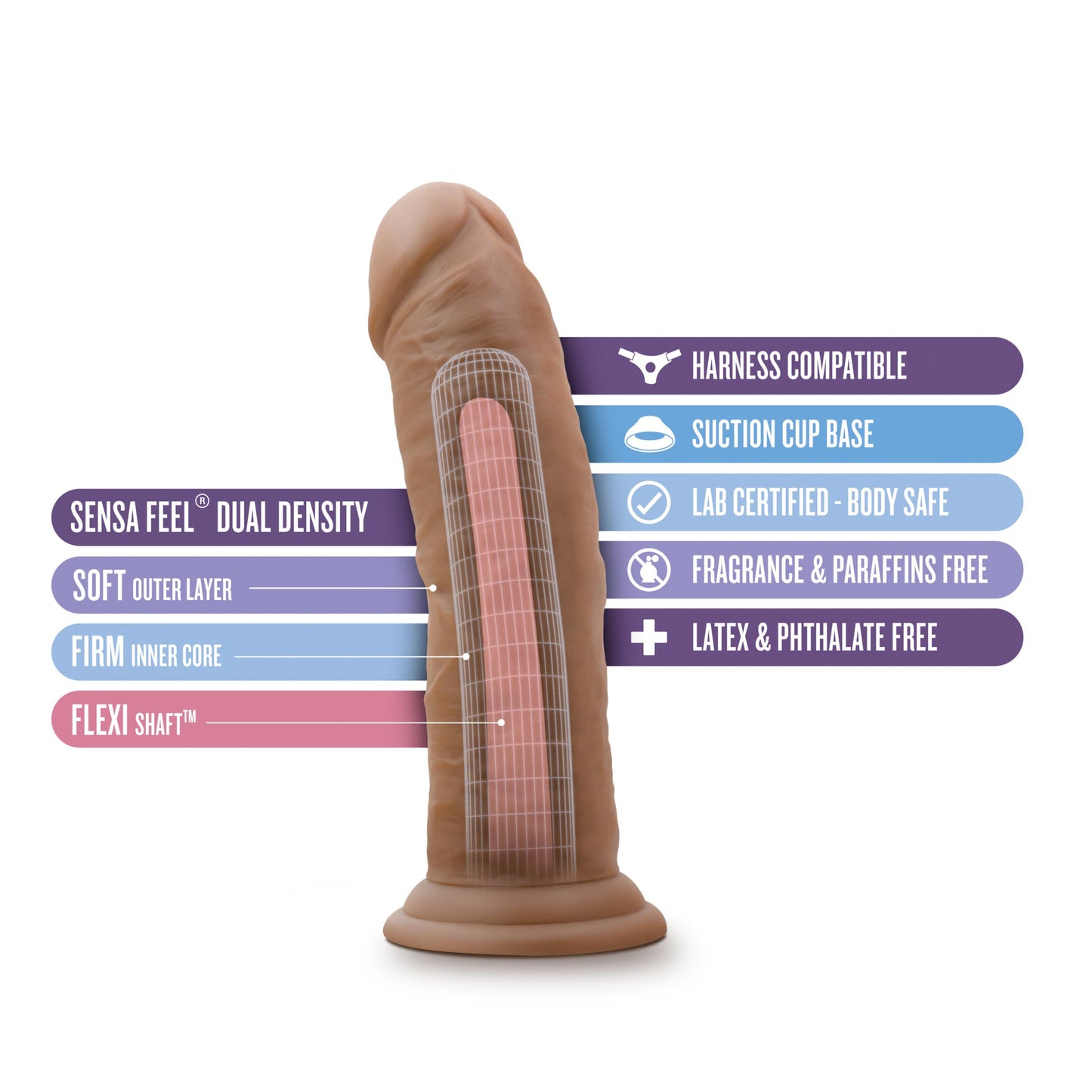 Au Naturel - 8 Inch Dildo With Suction Cup - Mocha