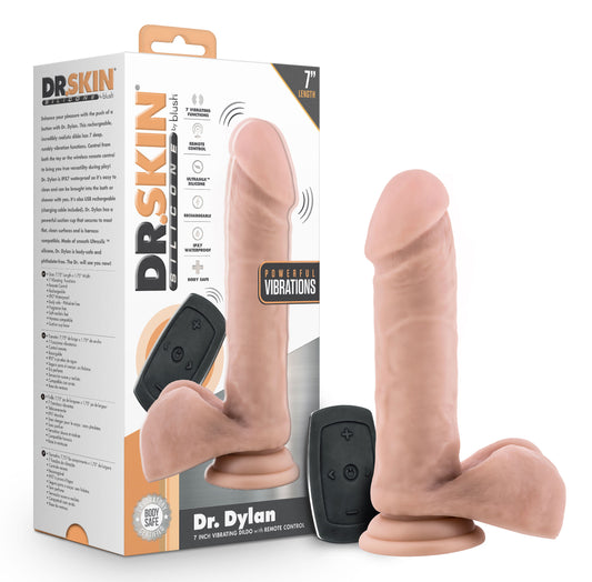 Dr. Skin Silicone - Dr. Dylan - 7 Inch Vibrating Dildo With Remote Control- Vanilla