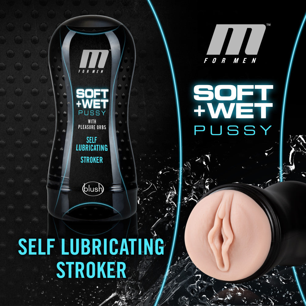 M for Men - Soft and Wet - Pussy With Pleasure Orbs - Self Lubricating Stroker Cup - Vanilla