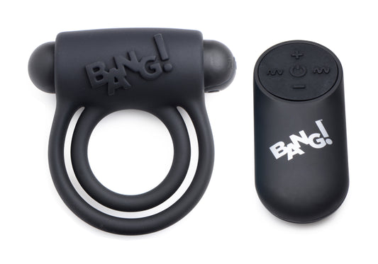 Bang - Silicone Cock Ring and Bullet With Remote Control - Black