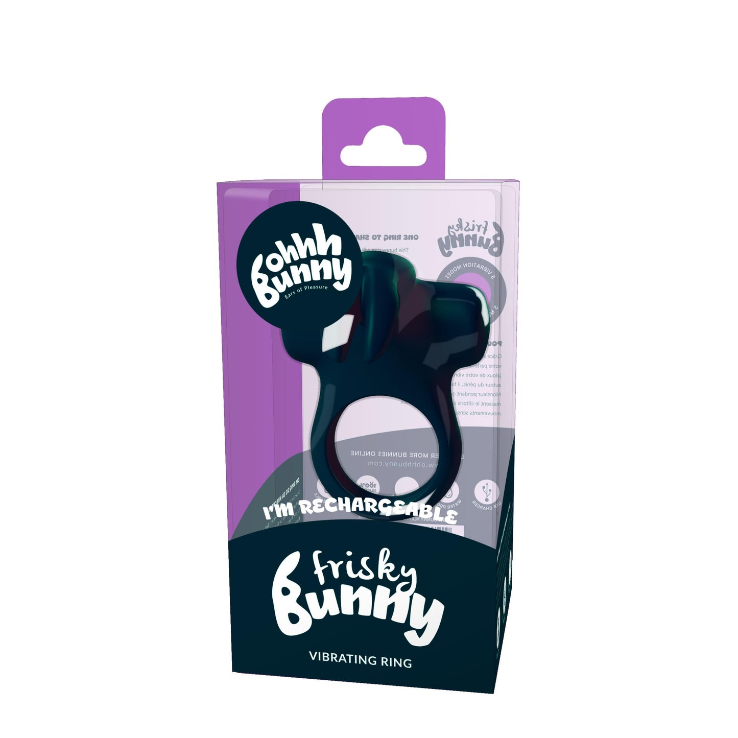 Ohhh Bunny Frisky Bunny Vibrating Ring - Black Pearl