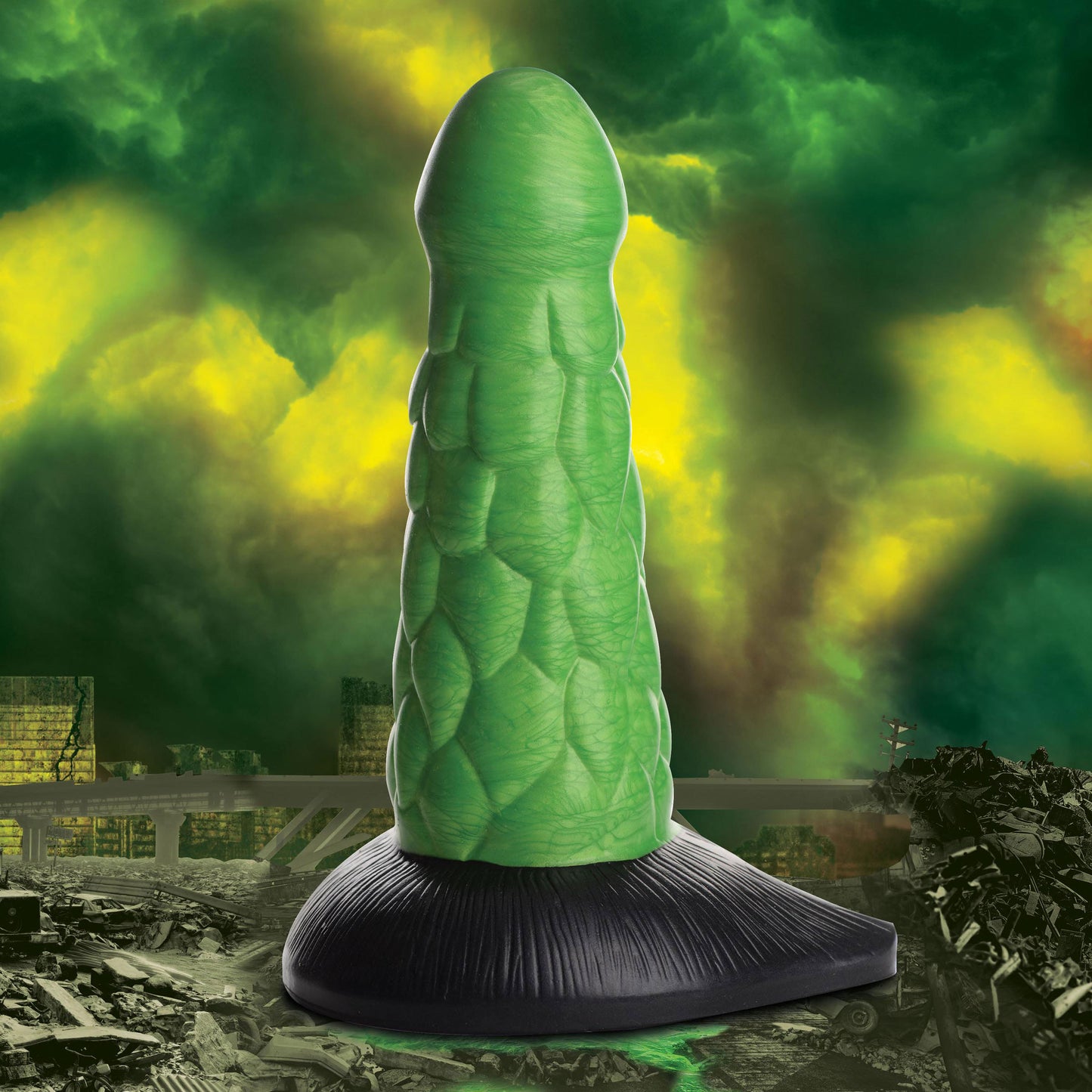 Radioactive Reptile Thick Scaly Silicone Dildo - Green