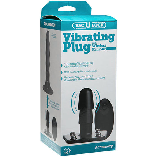 Vac-U-Lock - Vibrating Plug With Snaps & Wireless Remote - Black