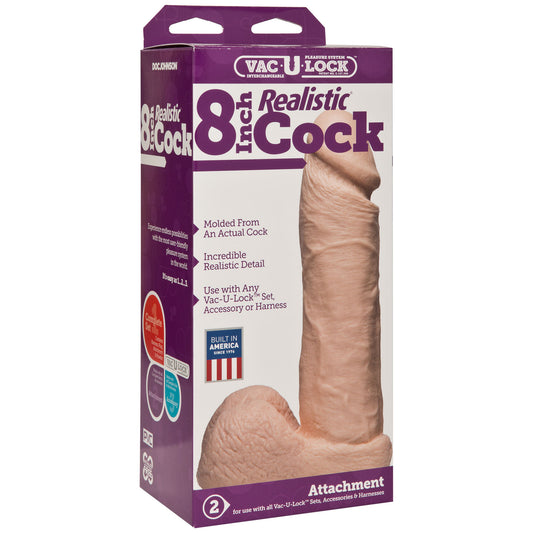 Vac-U-Lock 8 Inch Realistic Cock - White