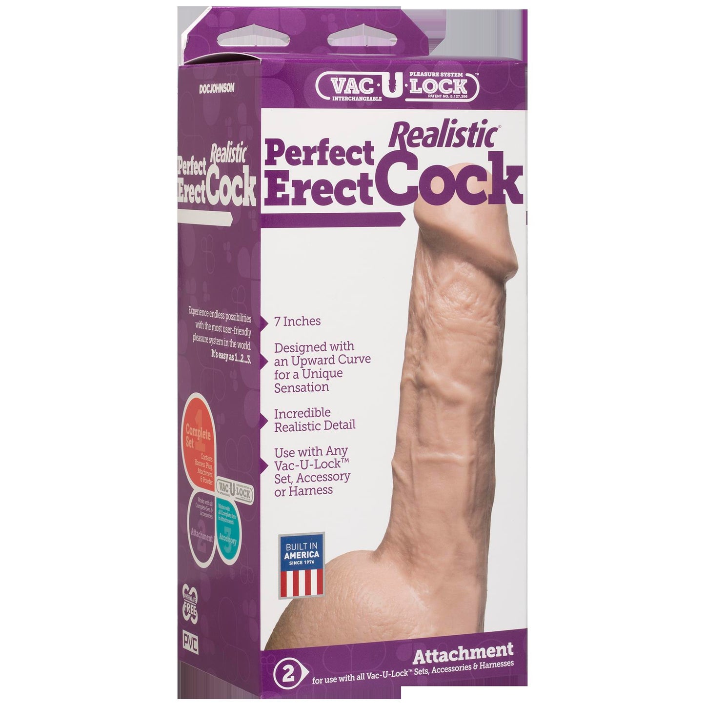 Vac-U-Lock Perfect Erect Realistic Cock - White