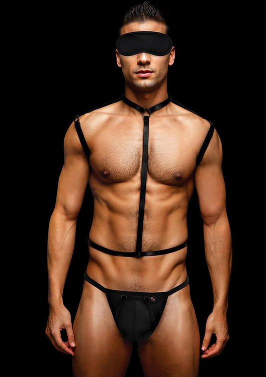 Envy 3 Pc Wet Look Chest Harness - Large/xlarge - Black