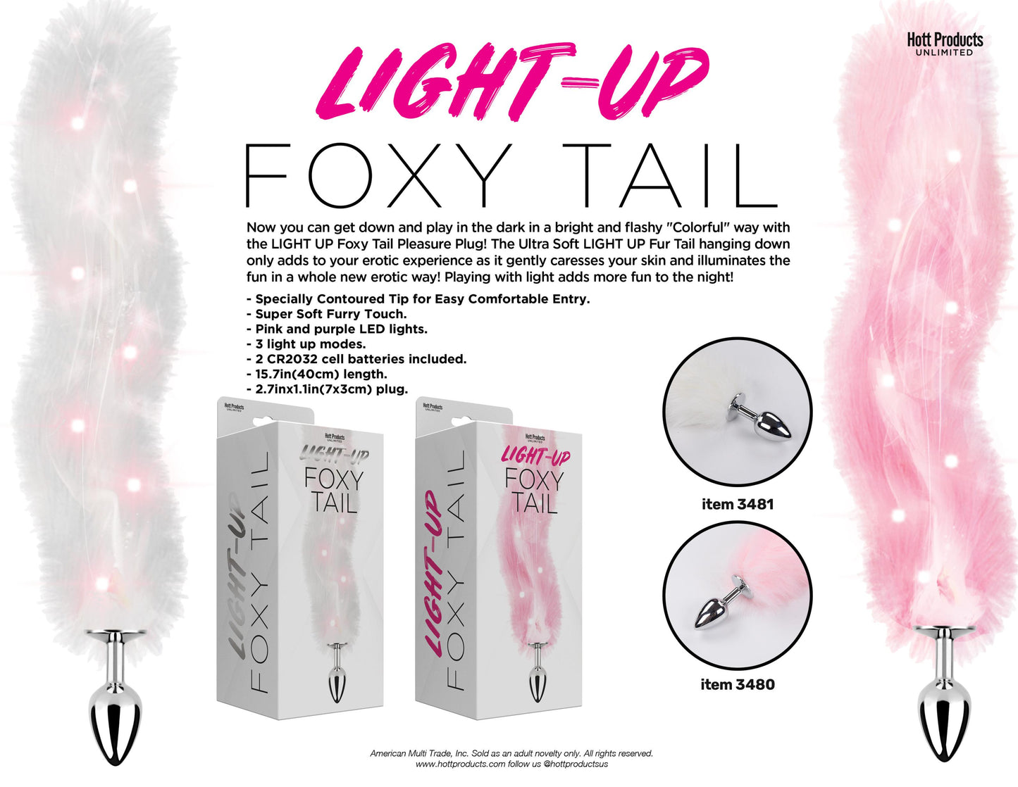 Foxy Tail - Light Up Faux Fur Butt Plug - Pink Plug - Pink