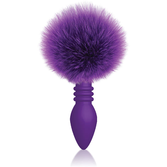 The 9's Cottontails Silicone Bunny Tail Butt Plug - Ribbed Purple