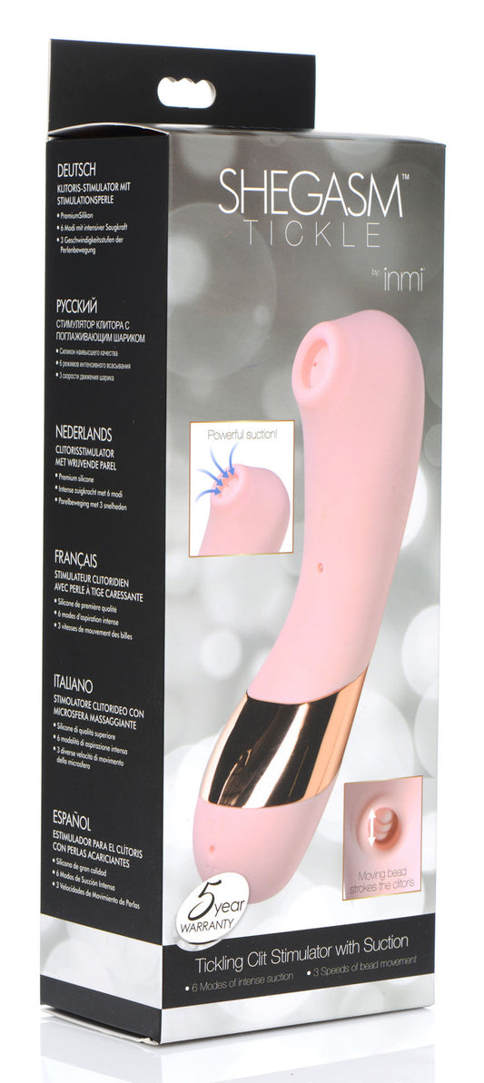 Shegasm Tickle Tickling Clit Stimulator With Suction - Pink