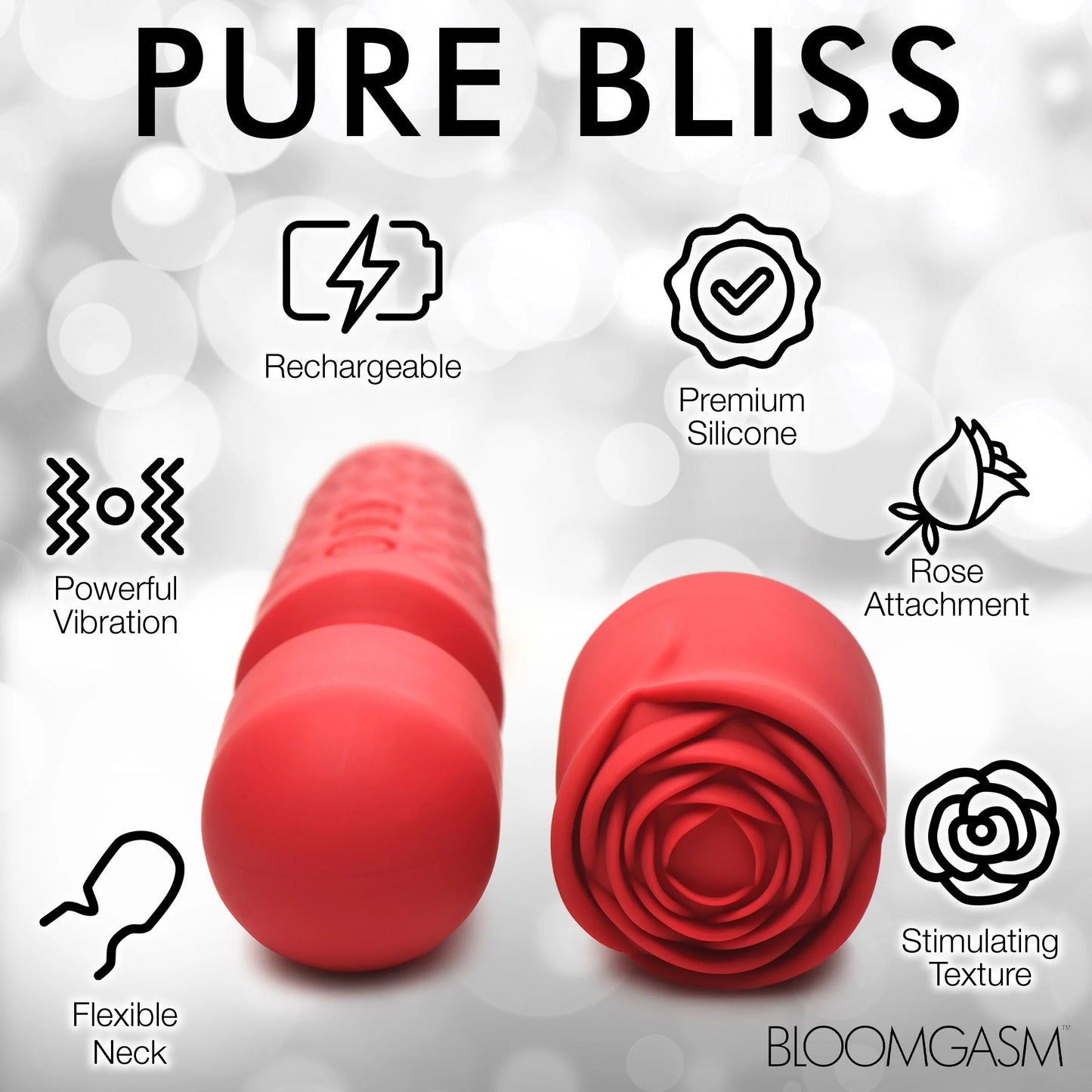 Pleasure Rose 10x Silicone Wand With Rose Attachment - Red