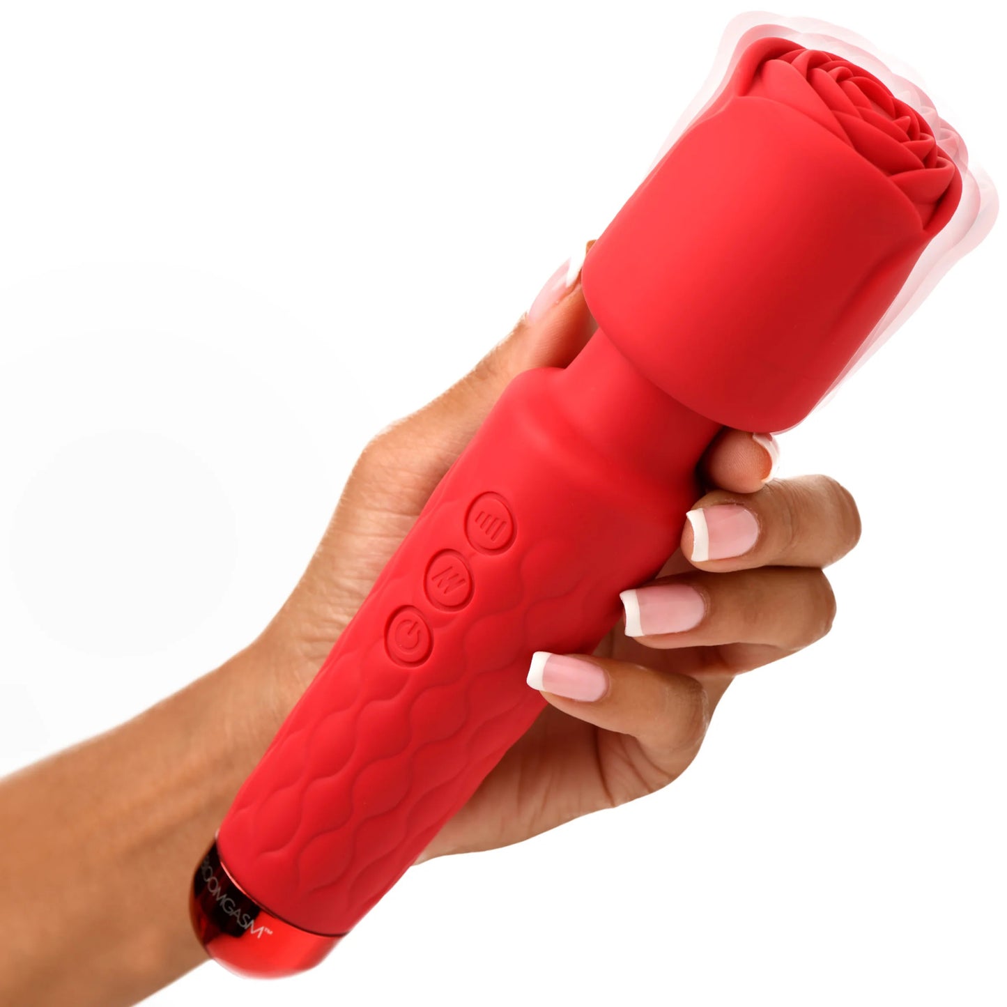 Pleasure Rose 10x Silicone Wand With Rose Attachment - Red