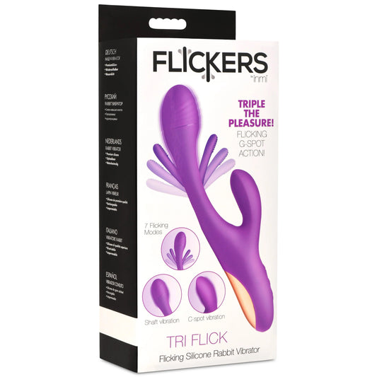 Tri-Flick Flicking Silicone Rabbit Vibrator - Purple