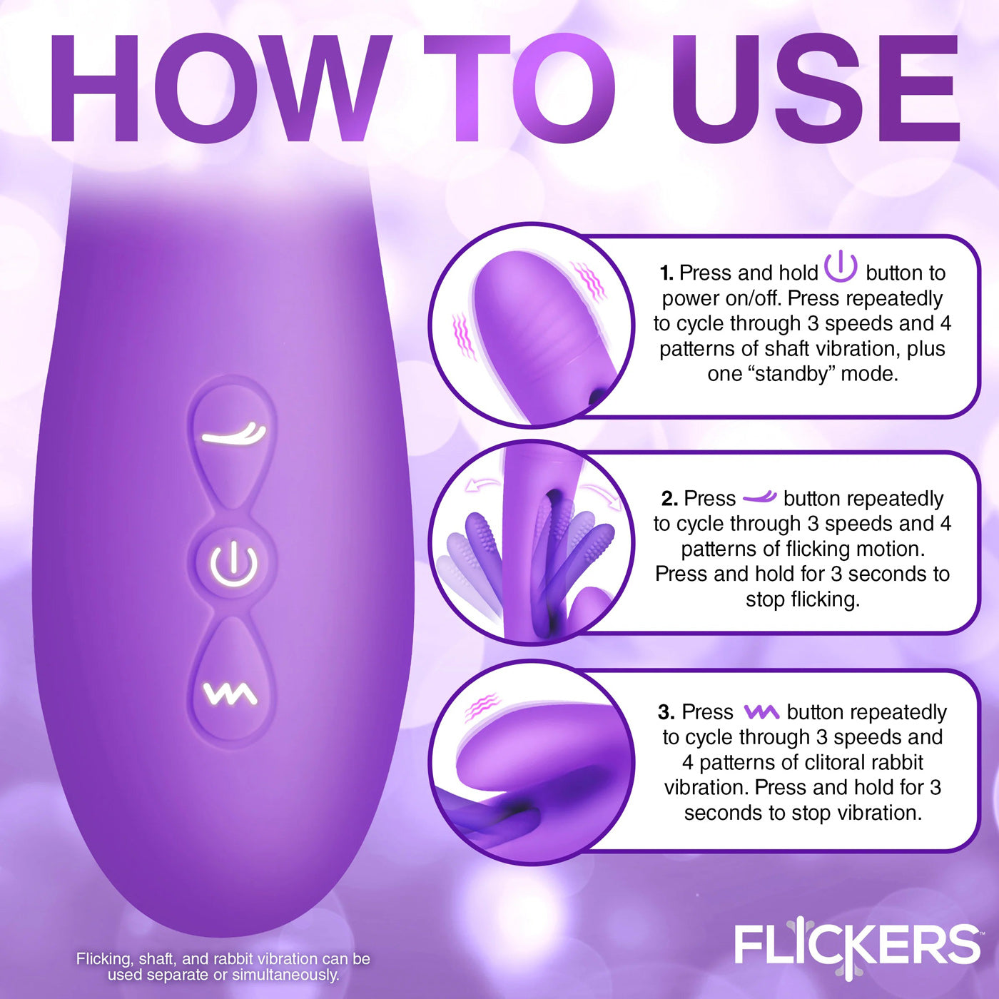 Tri-Flick Flicking Silicone Rabbit Vibrator - Purple