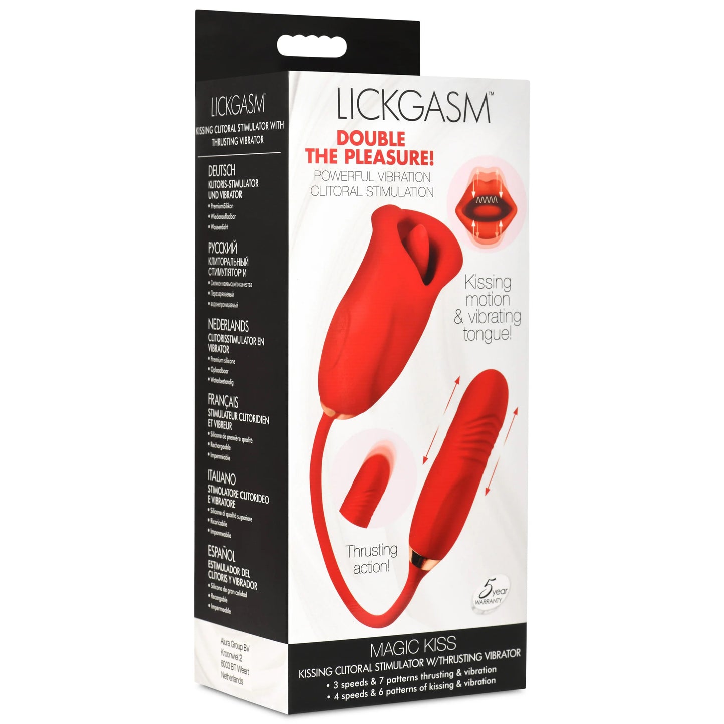 Magic Kiss Kissing Clitoral Stimulator With Thrusting Vibrator - Red