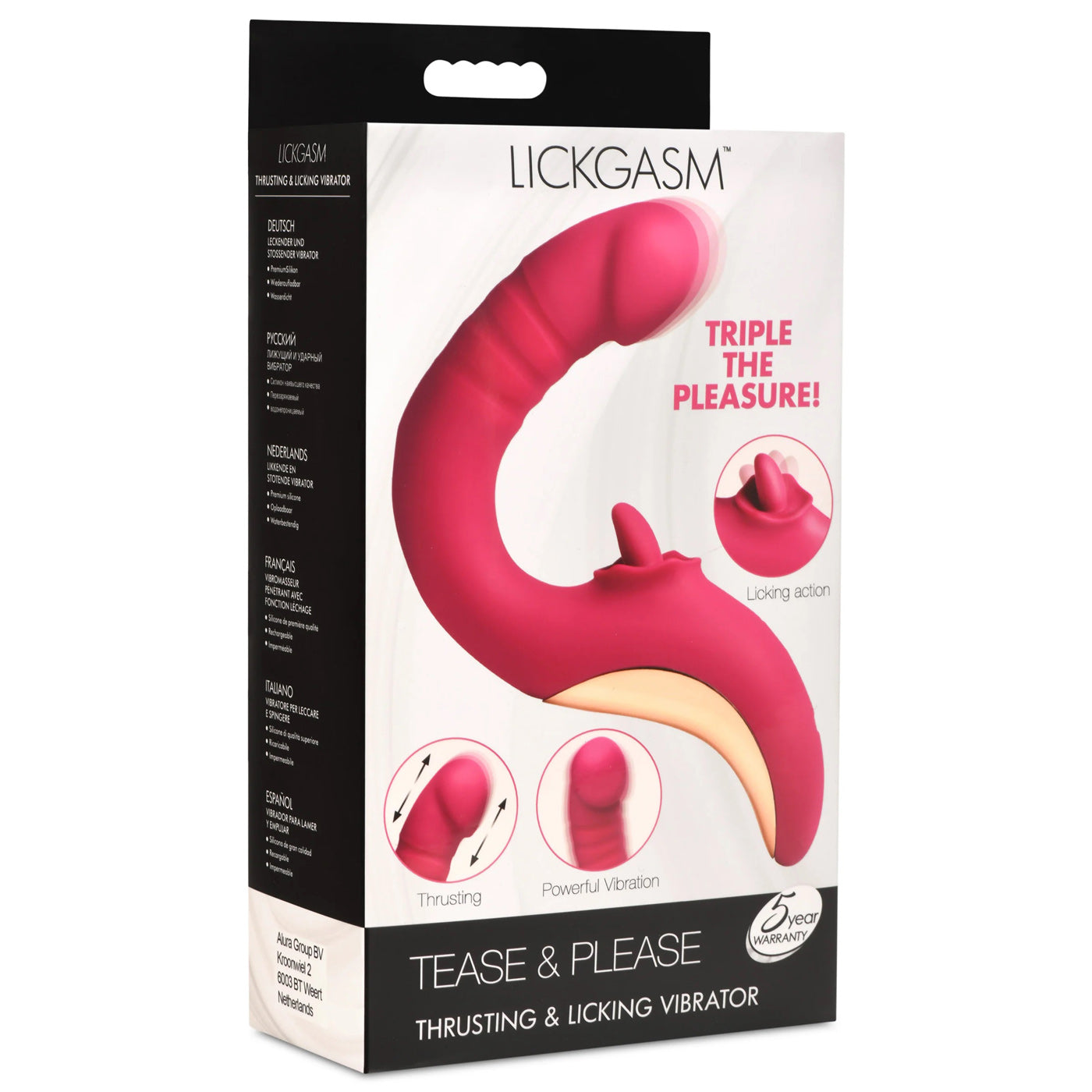 Tease and Please Thrusting and Licking Vibrator - Fuchsia