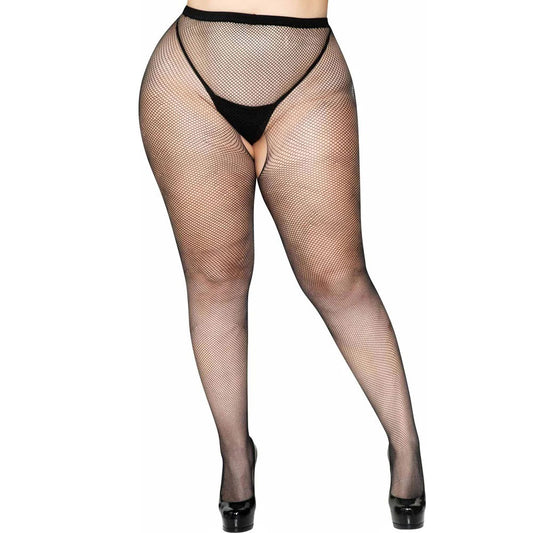 Crotchless Fishnet Pantyhose - Queen Size - Black