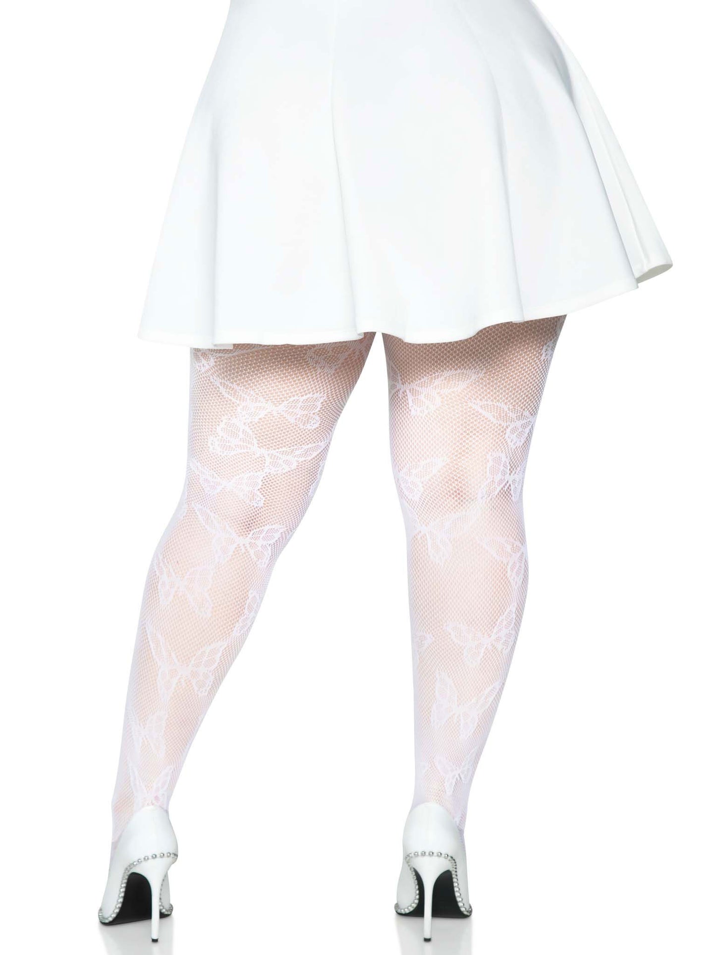 Butterfly Net Tights - 1x/2x - White