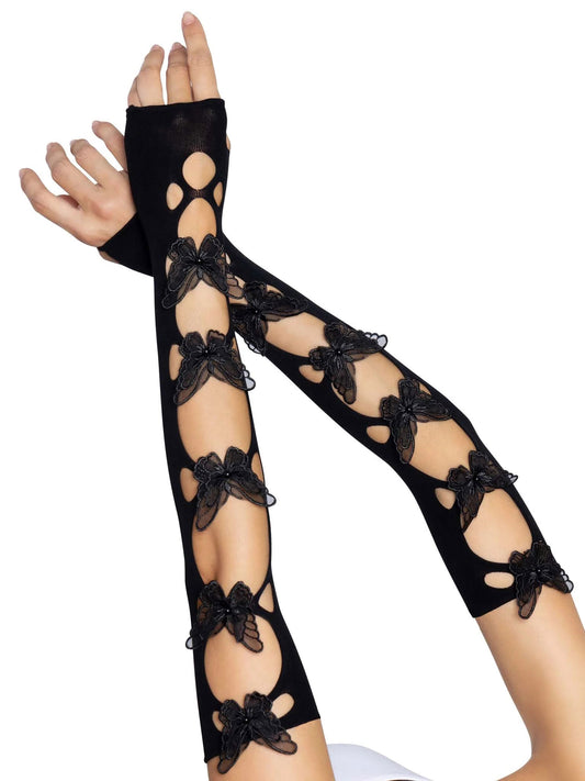 Butterfly Cut Out Arm Warmers - One Size - Black