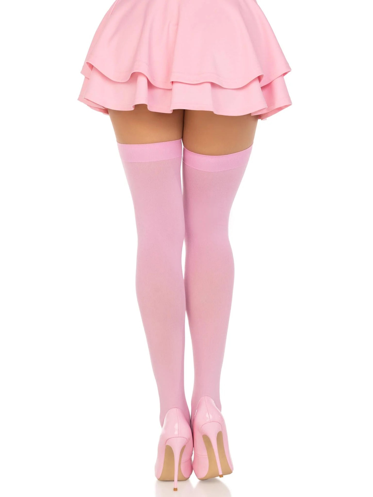 Opaque Nylon Thigh Highs - One Size - Pink