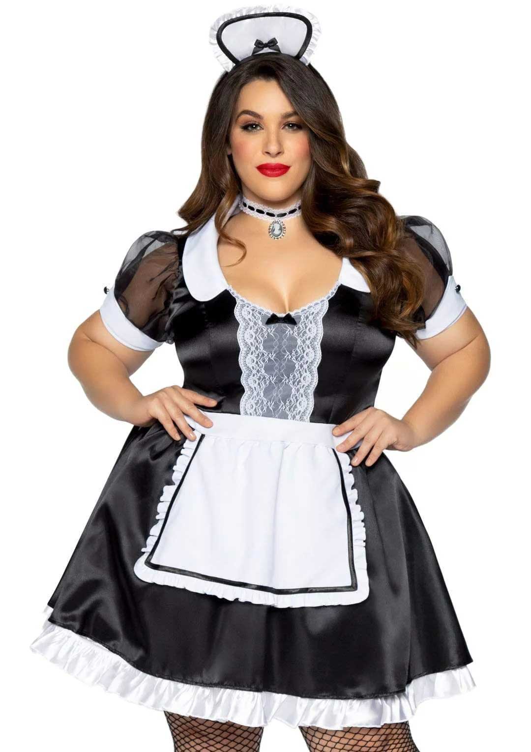 Plus Classic French Maid Costume - 1x/2x - Black / White