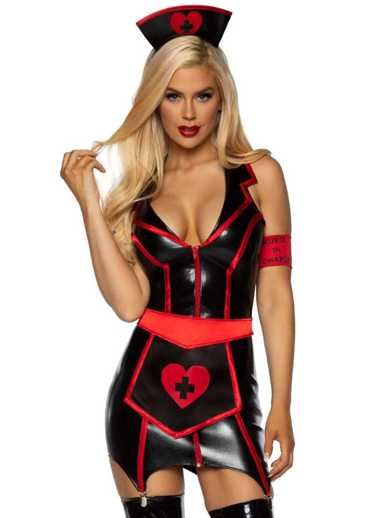 Naughty Nurse Costume - Medium - Black/red