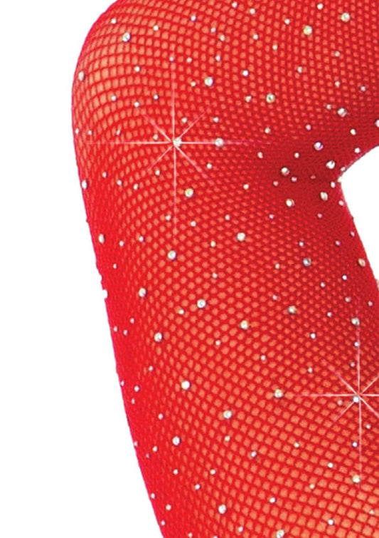 Rhinestone Snap Crotch Bodysuit - One Size - Red