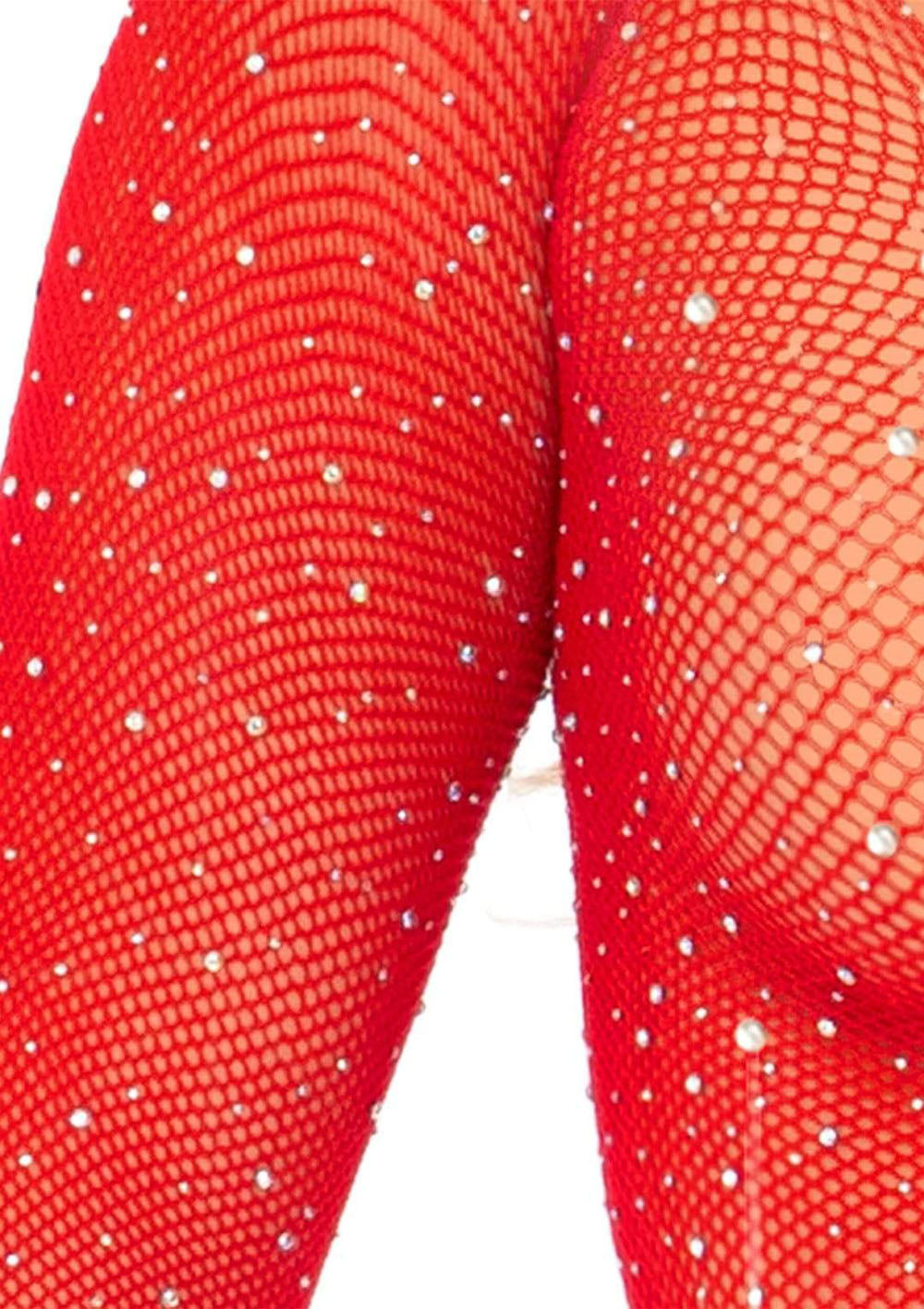 Rhinestone Snap Crotch Bodysuit - One Size - Red