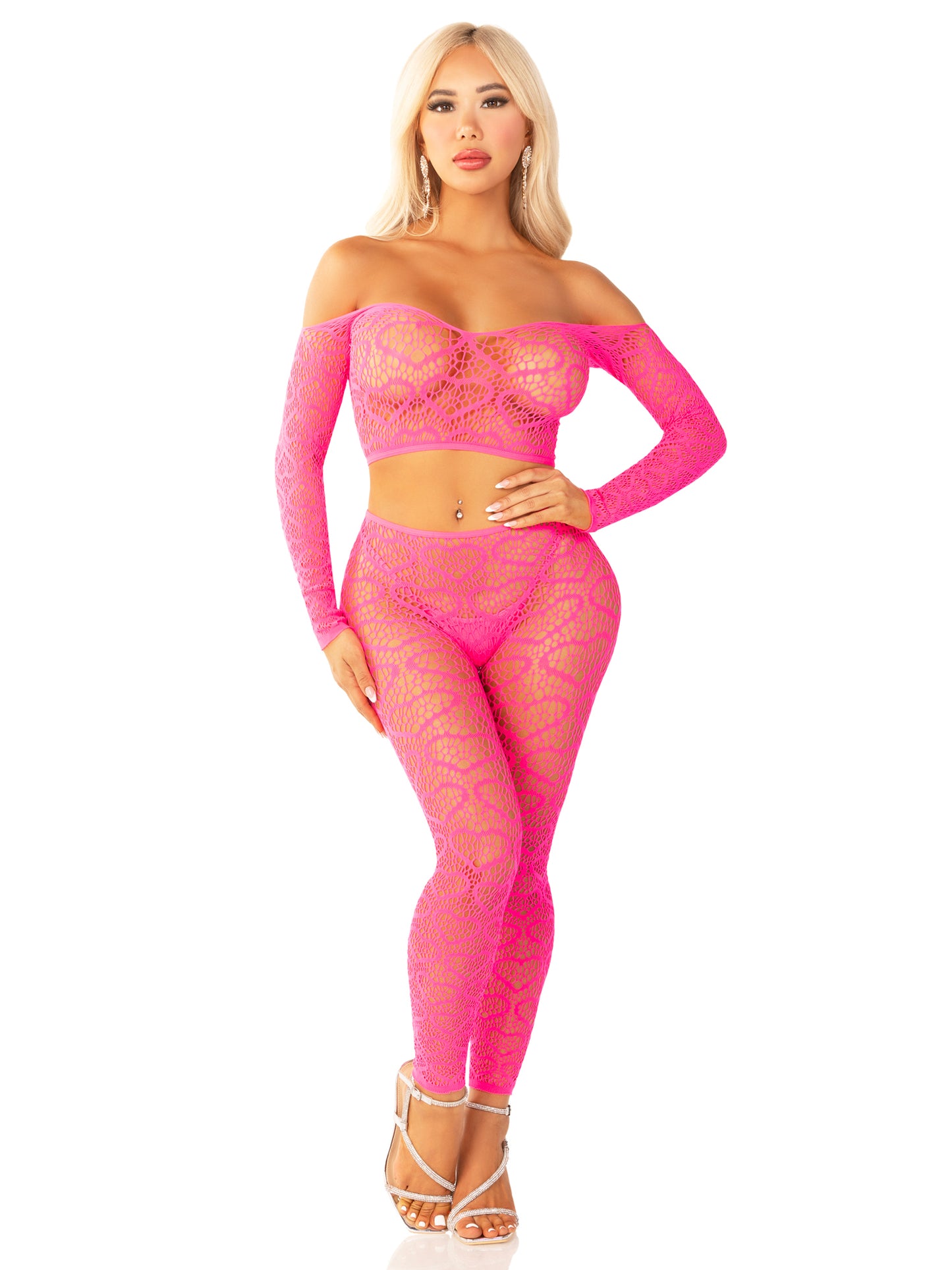 Pink 2pc Croptop and Footless Tights - Os Tights - Os