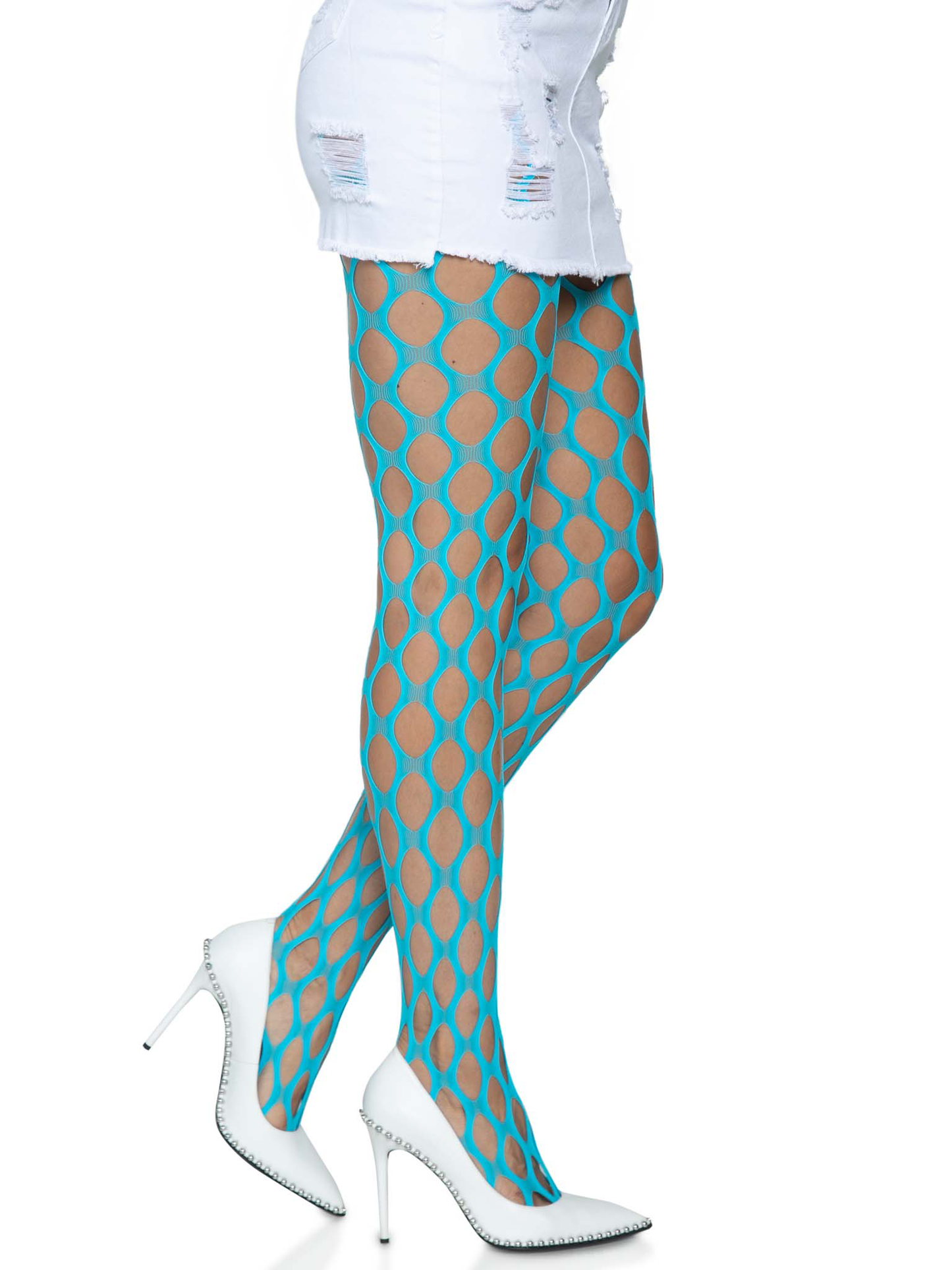 Jumbo Pothole Net Tights - Neon Blue - One Size