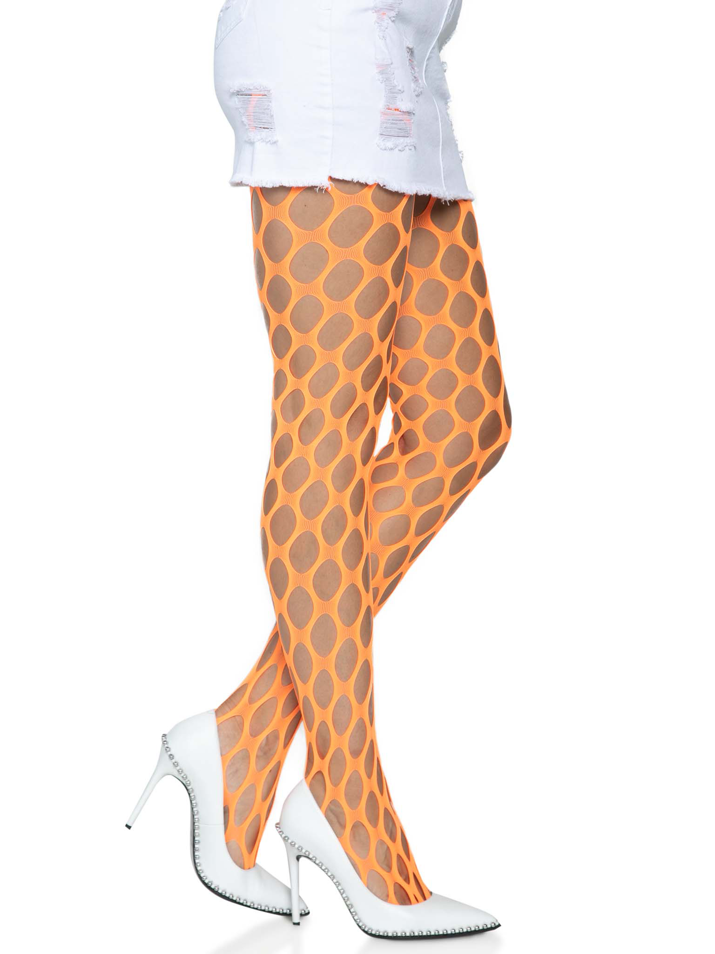 Jumbo Pothole Net Tights - Neon Orange - One Size