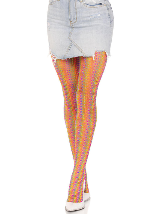 Rainbow Crochet Net Tights - One Size - Multicolor